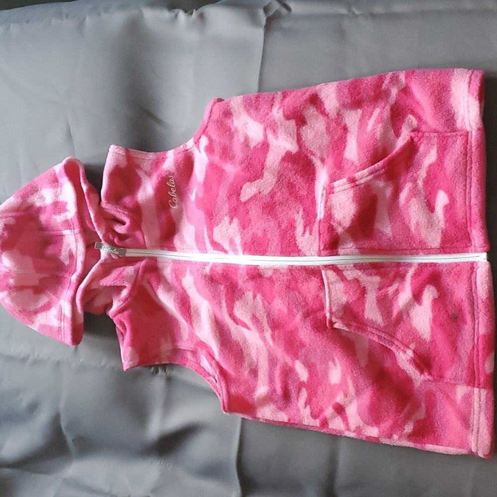 Girls fleece sleeveless zip up with hood